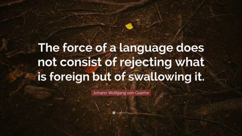 Johann Wolfgang von Goethe Quote: “The force of a language does not consist of rejecting what is foreign but of swallowing it.”