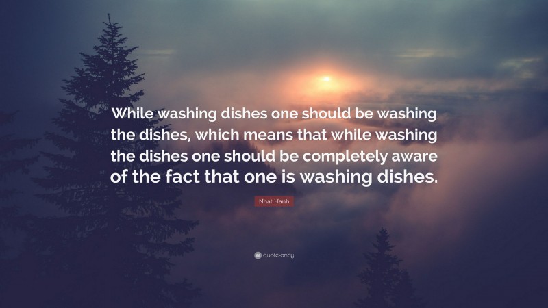 Nhat Hanh Quote: “While washing dishes one should be washing the dishes, which means that while washing the dishes one should be completely aware of the fact that one is washing dishes.”