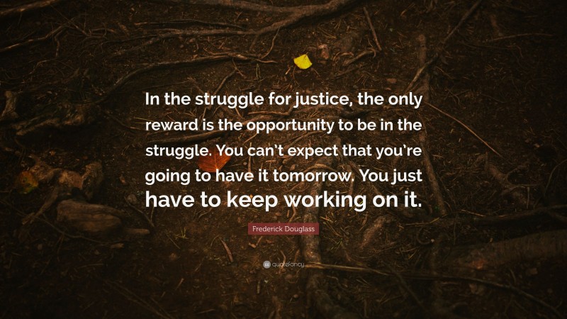 Frederick Douglass Quote: “In the struggle for justice, the only reward is the opportunity to be in the struggle. You can’t expect that you’re going to have it tomorrow. You just have to keep working on it.”