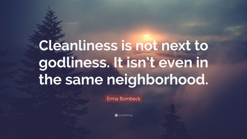 Erma Bombeck Quote: “Cleanliness is not next to godliness. It isn’t even in the same neighborhood.”