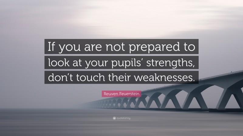 Reuven Feuerstein Quote: “If you are not prepared to look at your pupils’ strengths, don’t touch their weaknesses.”