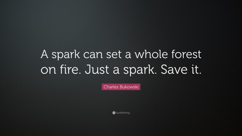 Charles Bukowski Quote: “A spark can set a whole forest on fire. Just a spark. Save it.”