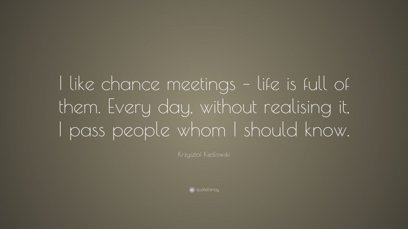 Krzysztof Kieślowski Quote: “I like chance meetings – life is full of them. Every day, without realising it, I pass people whom I should know.”