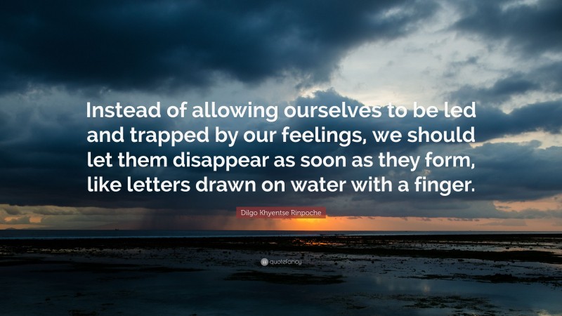 Dilgo Khyentse Rinpoche Quote: “Instead of allowing ourselves to be led and trapped by our feelings, we should let them disappear as soon as they form, like letters drawn on water with a finger.”