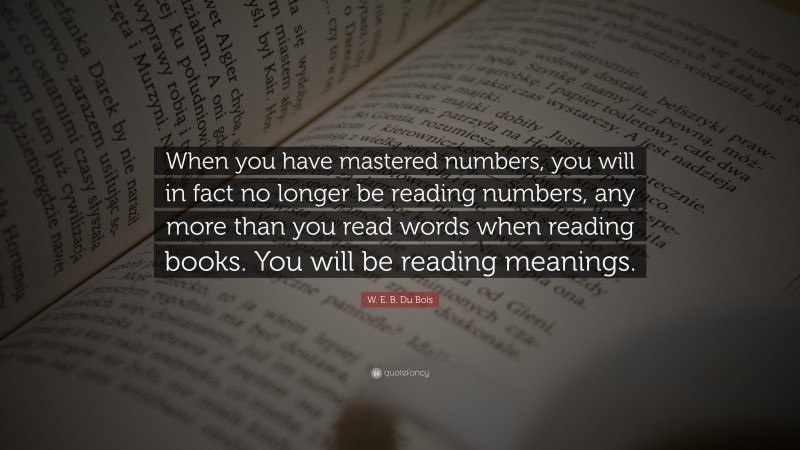 W. E. B. Du Bois Quote: “When you have mastered numbers, you will in fact no longer be reading numbers, any more than you read words when reading books. You will be reading meanings.”