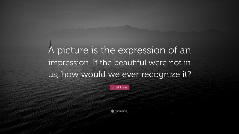 Ernst Haas Quote: “A picture is the expression of an impression. If the beautiful were not in us, how would we ever recognize it?”