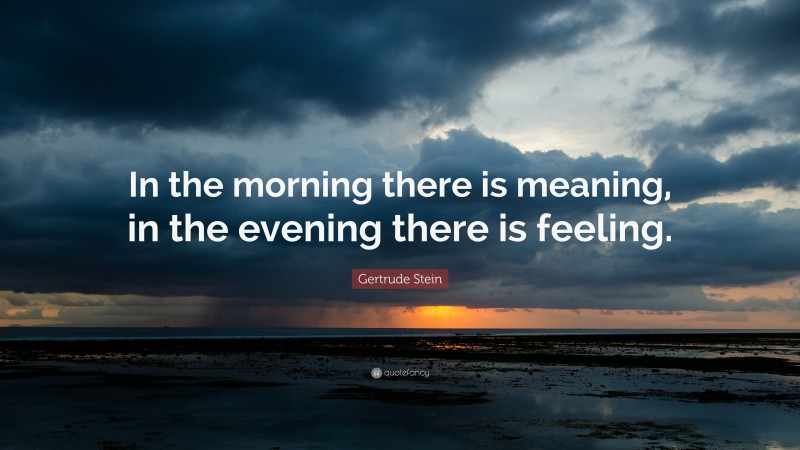 Gertrude Stein Quote: “In the morning there is meaning, in the evening there is feeling.”