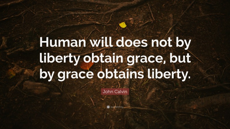 John Calvin Quote: “Human will does not by liberty obtain grace, but by grace obtains liberty.”