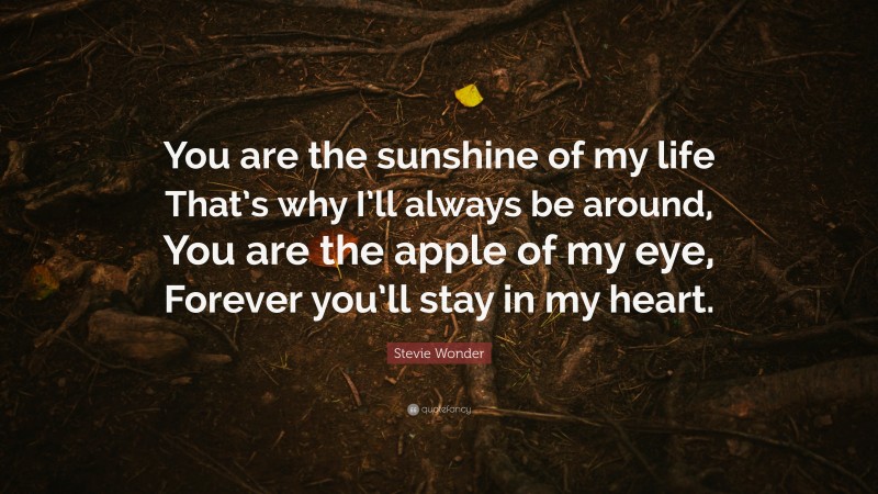 Stevie Wonder Quote: “You are the sunshine of my life That’s why I’ll always be around, You are the apple of my eye, Forever you’ll stay in my heart.”