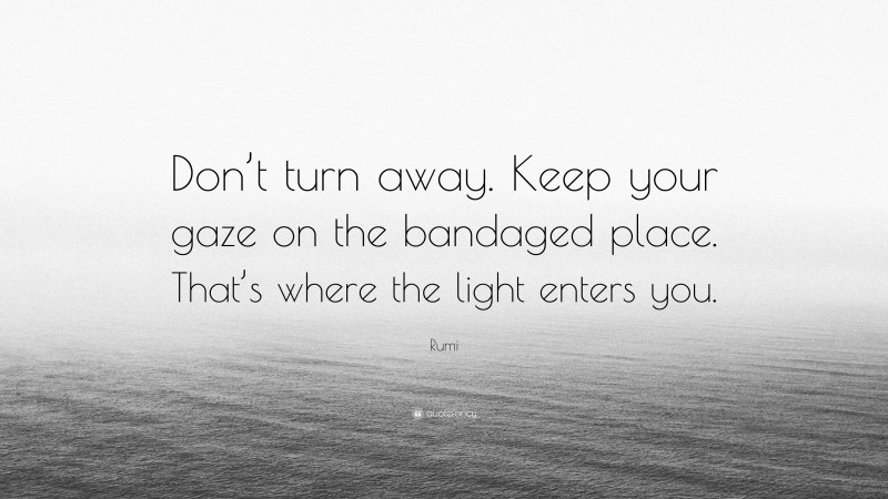 Rumi Quote: “Don’t turn away. Keep your gaze on the bandaged place. That’s where the light enters you.”