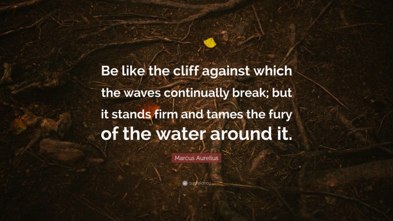 Marcus Aurelius Quote: “Be like the cliff against which the waves continually break; but it stands firm and tames the fury of the water around it.”