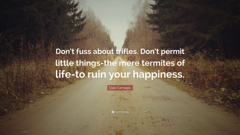 Dale Carnegie Quote: “Don’t fuss about trifles. Don’t permit little things-the mere termites of life-to ruin your happiness.”