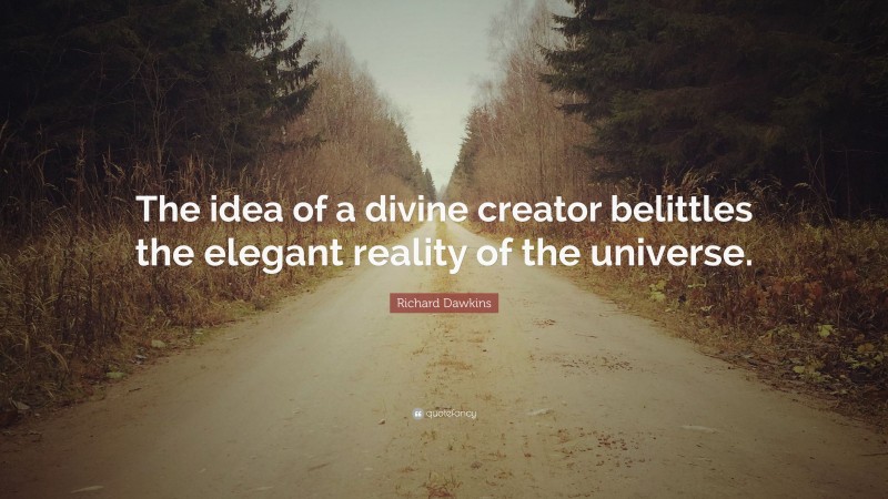 Richard Dawkins Quote: “The idea of a divine creator belittles the elegant reality of the universe.”