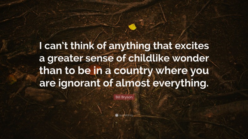 Bill Bryson Quote: “I can’t think of anything that excites a greater sense of childlike wonder than to be in a country where you are ignorant of almost everything.”