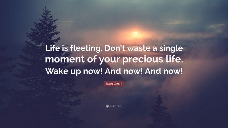 Ruth Ozeki Quote: “Life is fleeting. Don’t waste a single moment of your precious life. Wake up now! And now! And now!”