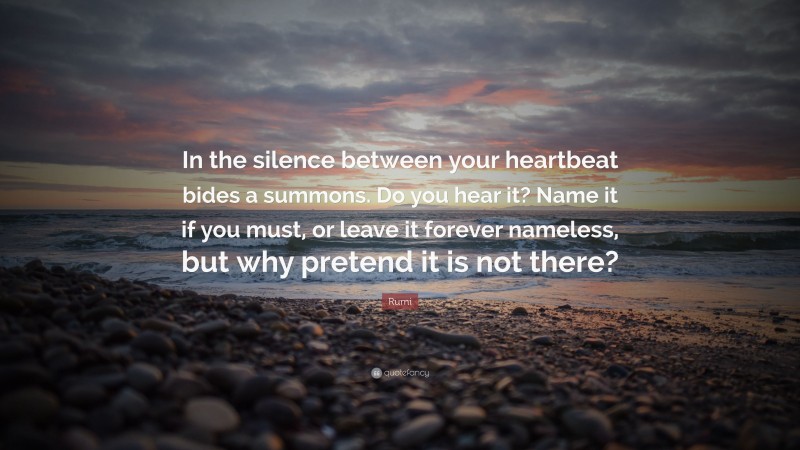 Rumi Quote: “In the silence between your heartbeat bides a summons. Do you hear it? Name it if you must, or leave it forever nameless, but why pretend it is not there?”