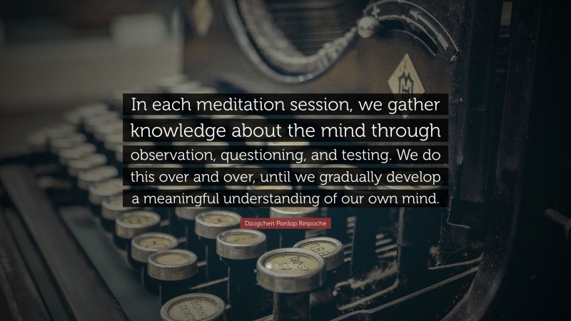 Dzogchen Ponlop Rinpoche Quote: “In each meditation session, we gather knowledge about the mind through observation, questioning, and testing. We do this over and over, until we gradually develop a meaningful understanding of our own mind.”