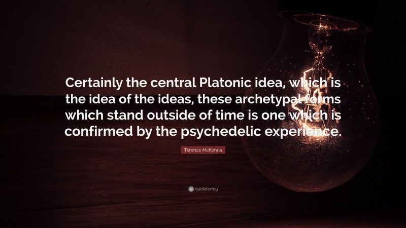 Terence McKenna Quote: “Certainly the central Platonic idea, which is the idea of the ideas, these archetypal forms which stand outside of time is one which is confirmed by the psychedelic experience.”