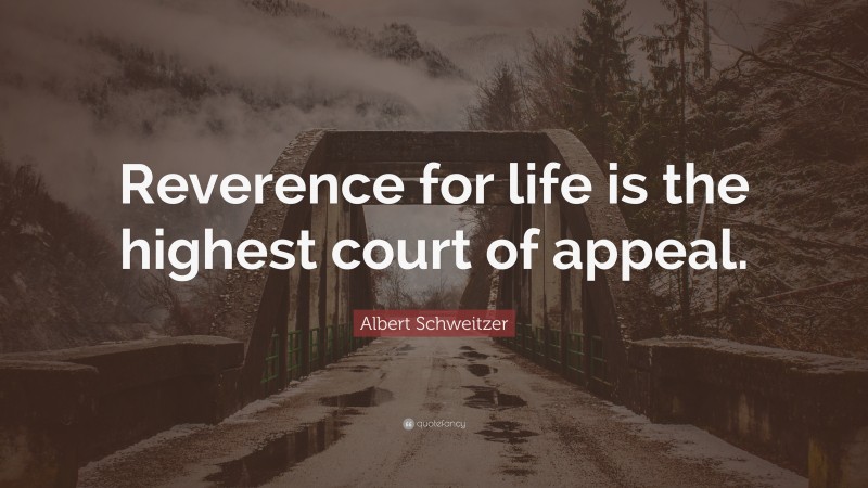 Albert Schweitzer Quote: “Reverence for life is the highest court of appeal.”