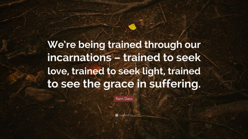 Ram Dass Quote: “We’re being trained through our incarnations – trained to seek love, trained to seek light, trained to see the grace in suffering.”