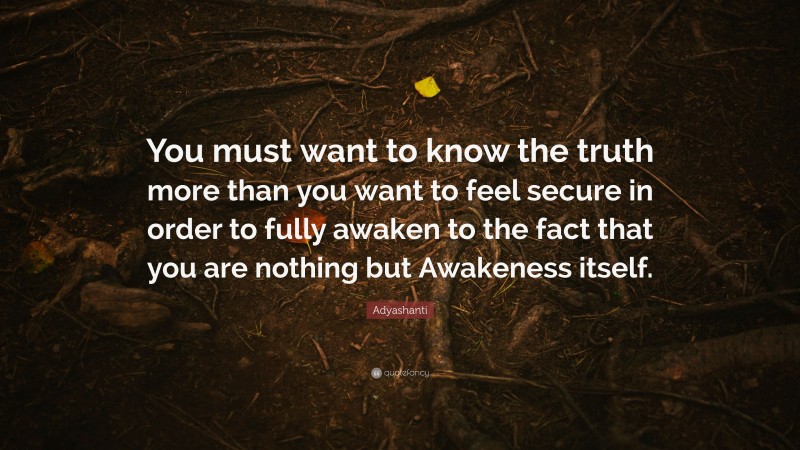 Adyashanti Quote: “You must want to know the truth more than you want to feel secure in order to fully awaken to the fact that you are nothing but Awakeness itself.”