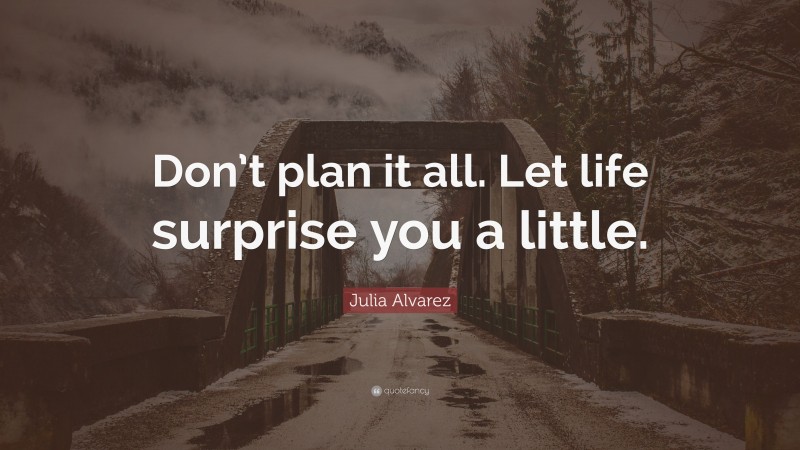 Julia Alvarez Quote: “Don’t plan it all. Let life surprise you a little.”