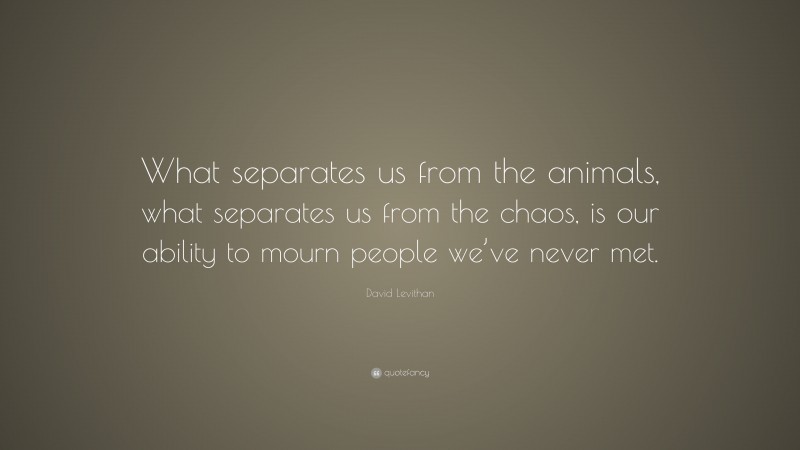David Levithan Quote: “What separates us from the animals, what separates us from the chaos, is our ability to mourn people we’ve never met.”