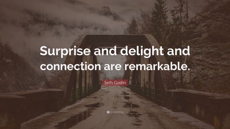 Seth Godin Quote: “Surprise and delight and connection are remarkable.”