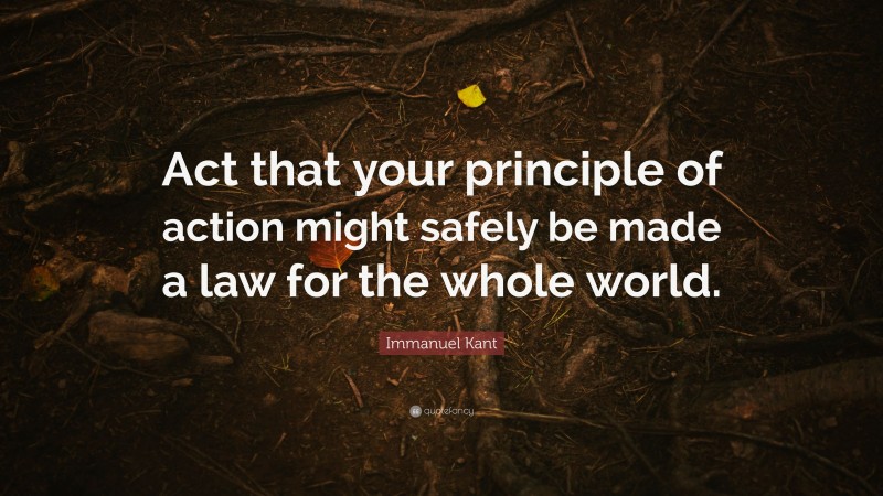 Immanuel Kant Quote: “Act that your principle of action might safely be made a law for the whole world.”