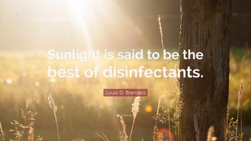 Louis D. Brandeis Quote: “Sunlight is said to be the best of disinfectants.”
