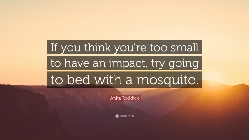Anita Roddick Quote: “If you think you’re too small to have an impact, try going to bed with a mosquito.”