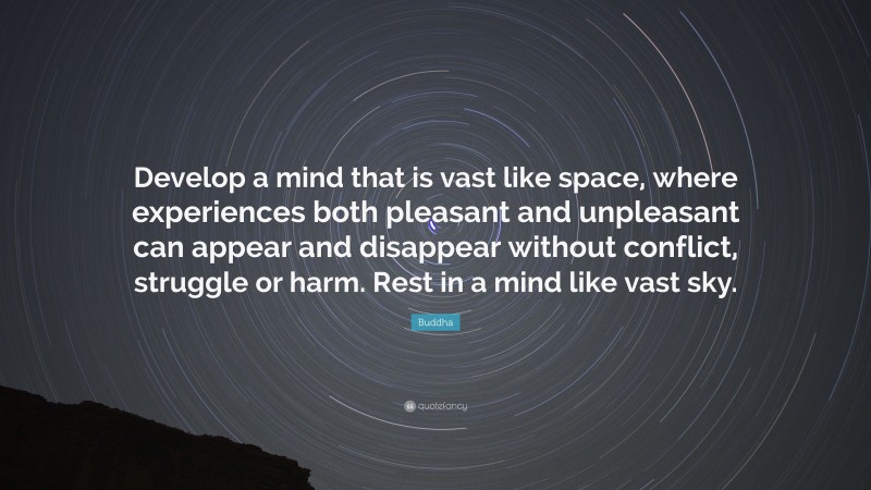 Buddha Quote: “Develop a mind that is vast like space, where experiences both pleasant and unpleasant can appear and disappear without conflict, struggle or harm. Rest in a mind like vast sky.”
