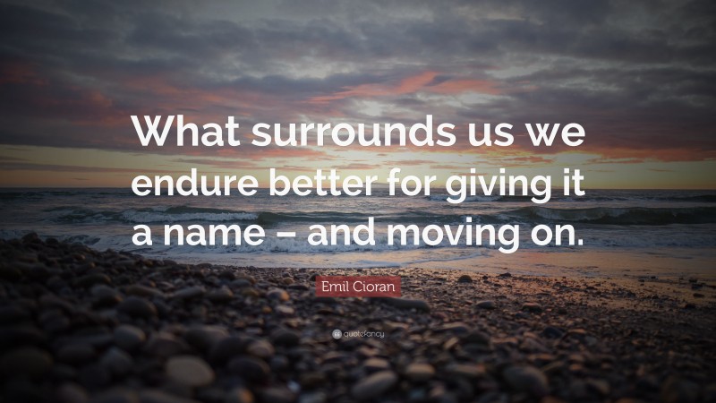 Emil Cioran Quote: “What surrounds us we endure better for giving it a name – and moving on.”