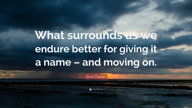Emil Cioran Quote: “What surrounds us we endure better for giving it a name – and moving on.”