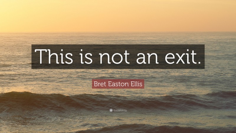 Bret Easton Ellis Quote: “This is not an exit.”
