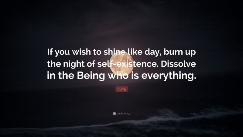 Rumi Quote: “If you wish to shine like day, burn up the night of self-existence. Dissolve in the Being who is everything.”