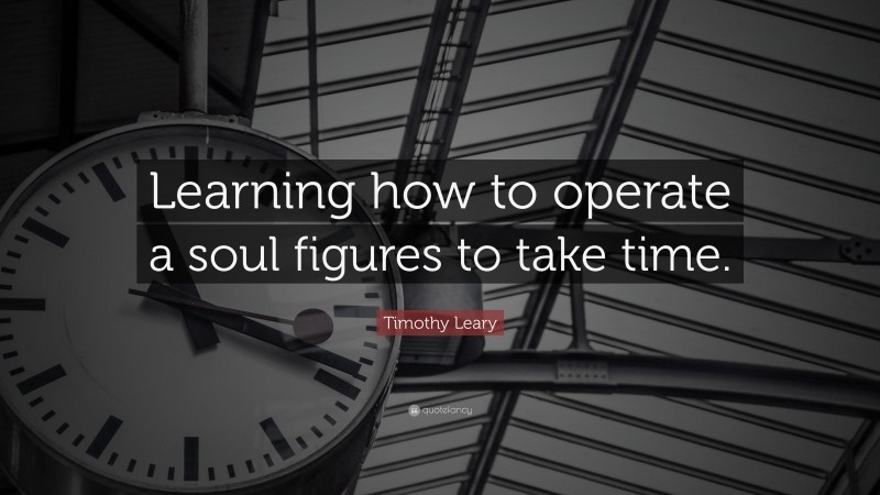 Timothy Leary Quote: “Learning how to operate a soul figures to take time.”