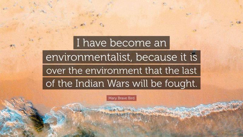 Mary Brave Bird Quote: “I have become an environmentalist, because it is over the environment that the last of the Indian Wars will be fought.”