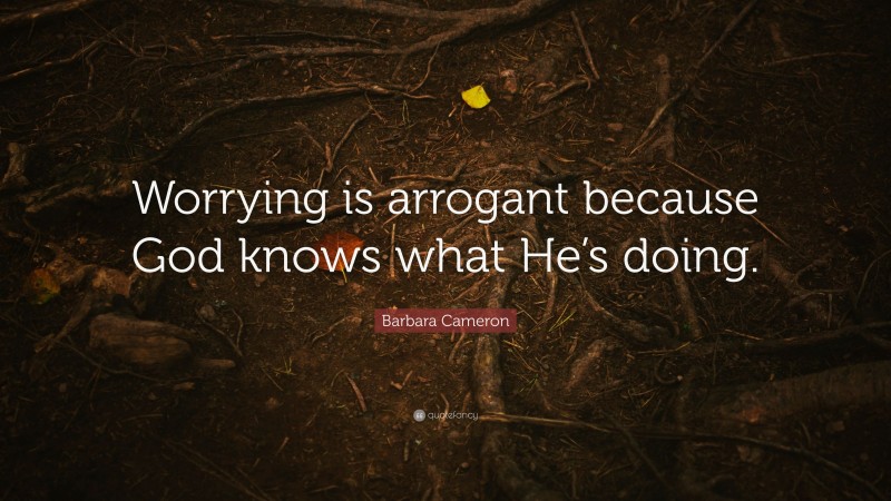 Barbara Cameron Quote: “Worrying is arrogant because God knows what He’s doing.”
