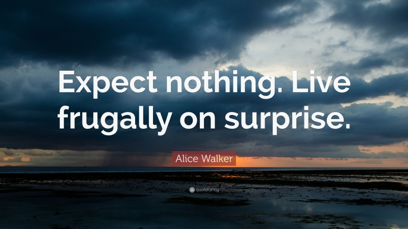 Alice Walker Quote: “Expect nothing. Live frugally on surprise.”