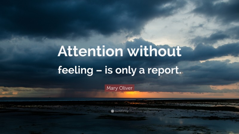 Mary Oliver Quote: “Attention without feeling – is only a report.”