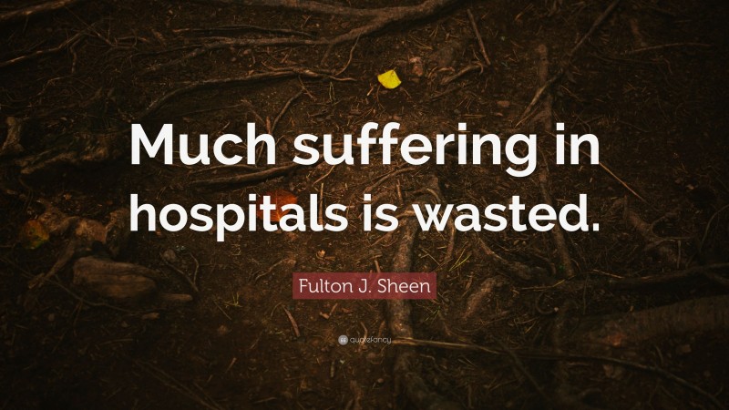 Fulton J. Sheen Quote: “Much suffering in hospitals is wasted.”