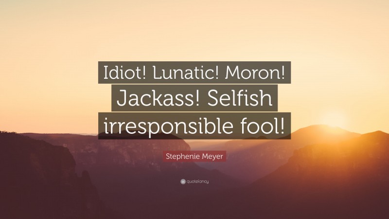 Stephenie Meyer Quote: “Idiot! Lunatic! Moron! Jackass! Selfish irresponsible fool!”