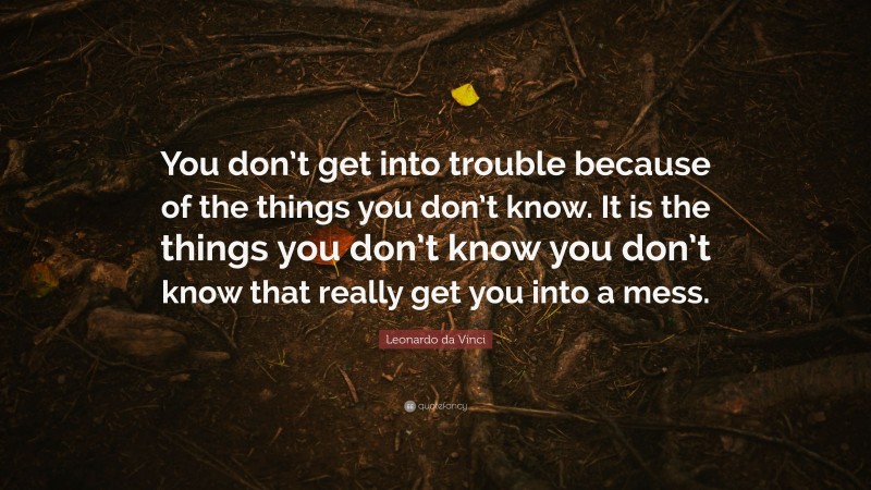 Leonardo da Vinci Quote: “You don’t get into trouble because of the things you don’t know. It is the things you don’t know you don’t know that really get you into a mess.”