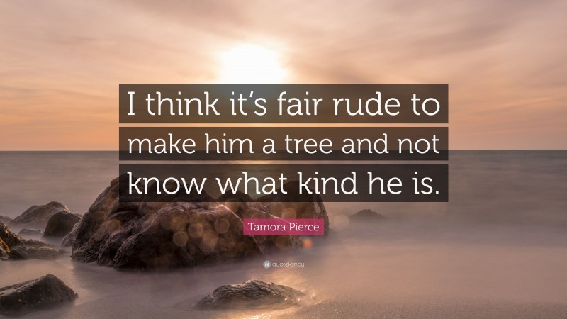 Tamora Pierce Quote: “I think it’s fair rude to make him a tree and not know what kind he is.”