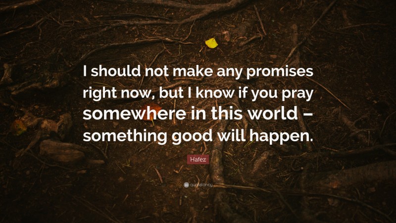 Hafez Quote: “I should not make any promises right now, but I know if you pray somewhere in this world – something good will happen.”
