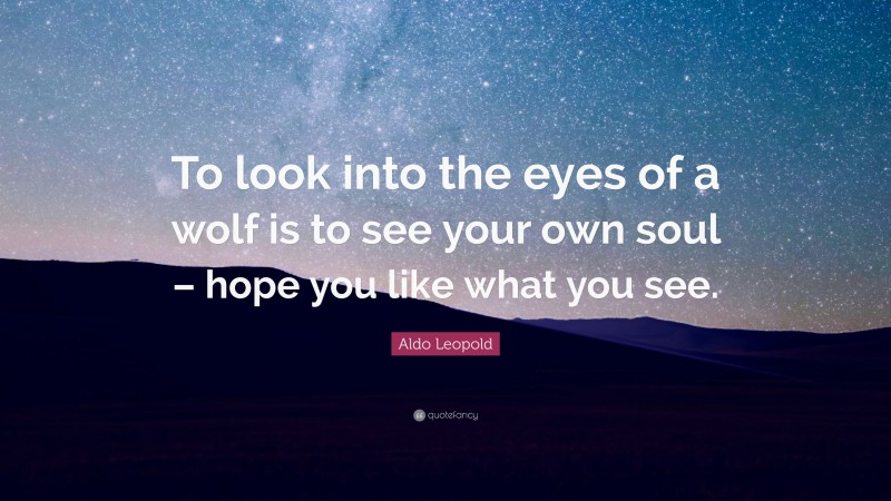 Aldo Leopold Quote: “To look into the eyes of a wolf is to see your own soul – hope you like what you see.”