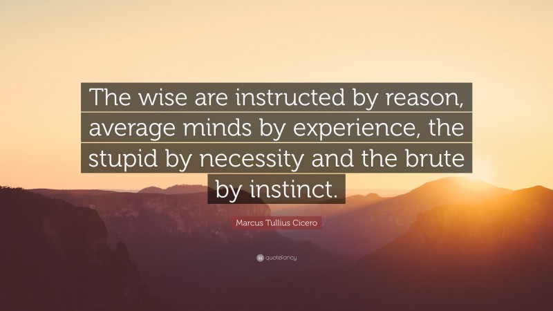Marcus Tullius Cicero Quote: “The wise are instructed by reason, average minds by experience, the stupid by necessity and the brute by instinct.”