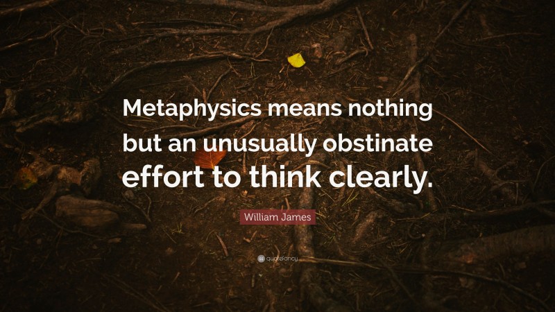 William James Quote: “Metaphysics means nothing but an unusually obstinate effort to think clearly.”