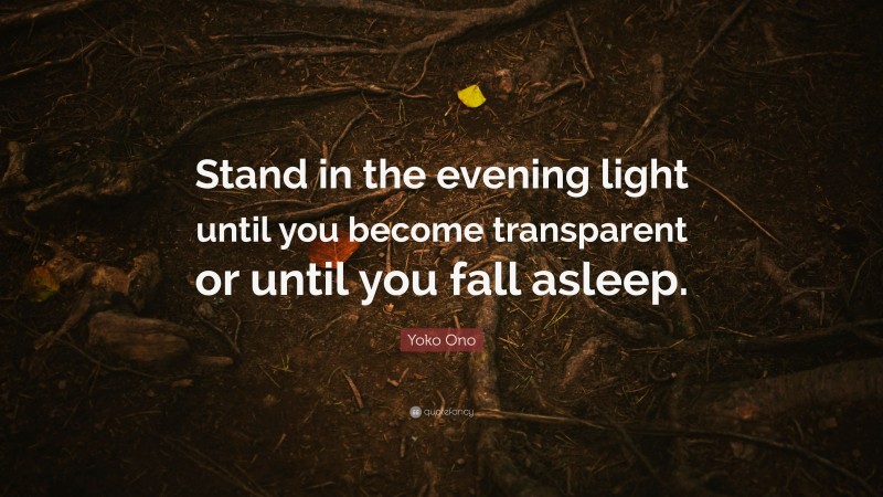Yoko Ono Quote: “Stand in the evening light until you become transparent or until you fall asleep.”